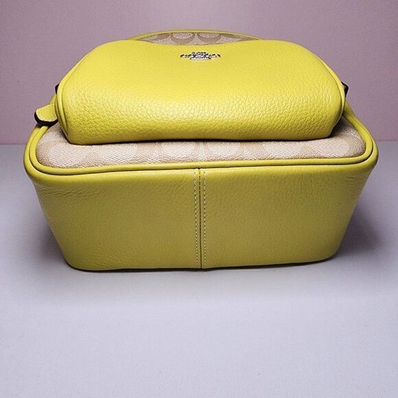 NWT Coach CJ594 Mini Court Backpack Signature Canvas Light Khaki Key Lime - Picture 6 of 8